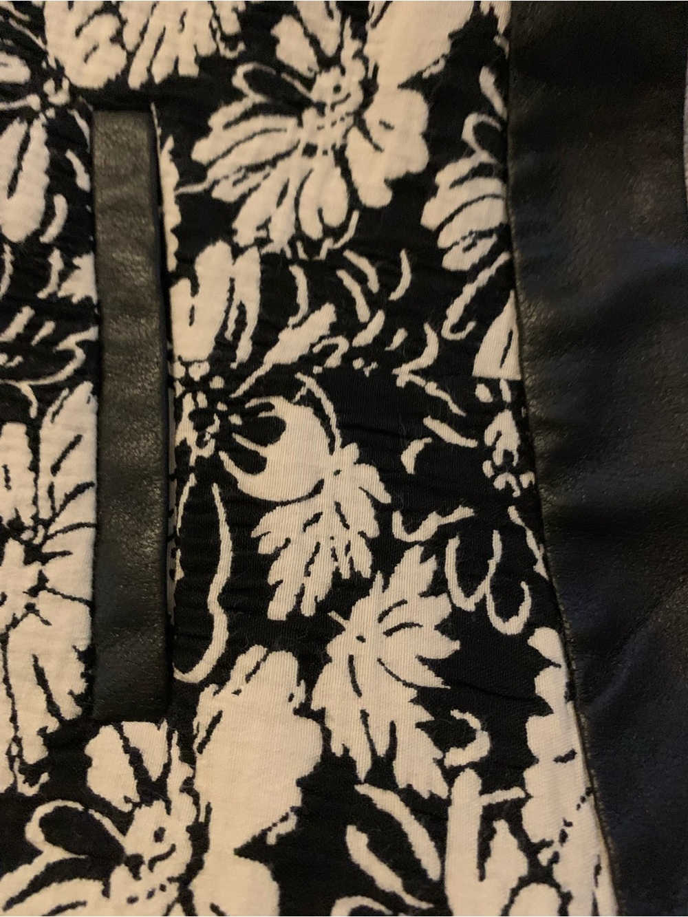 Willow & Clay Black and Cream Floral Jacquard Skirt with Faux Leather Waistband